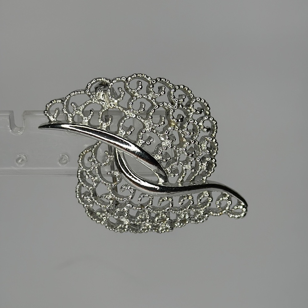 Silver Curved Brooch with Pavé Stones
